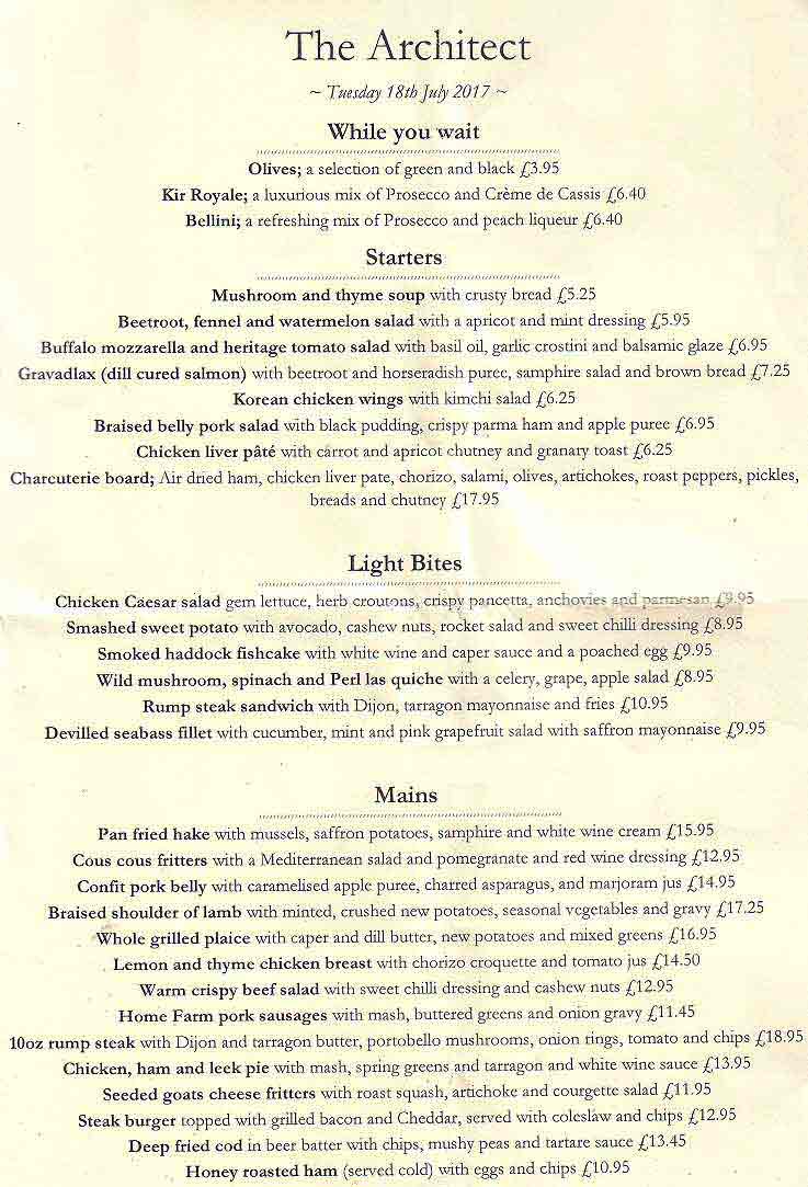 The Architect Menu Page 1
